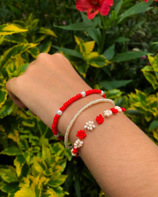 Set de pulseras de flores rojas 💋❤️